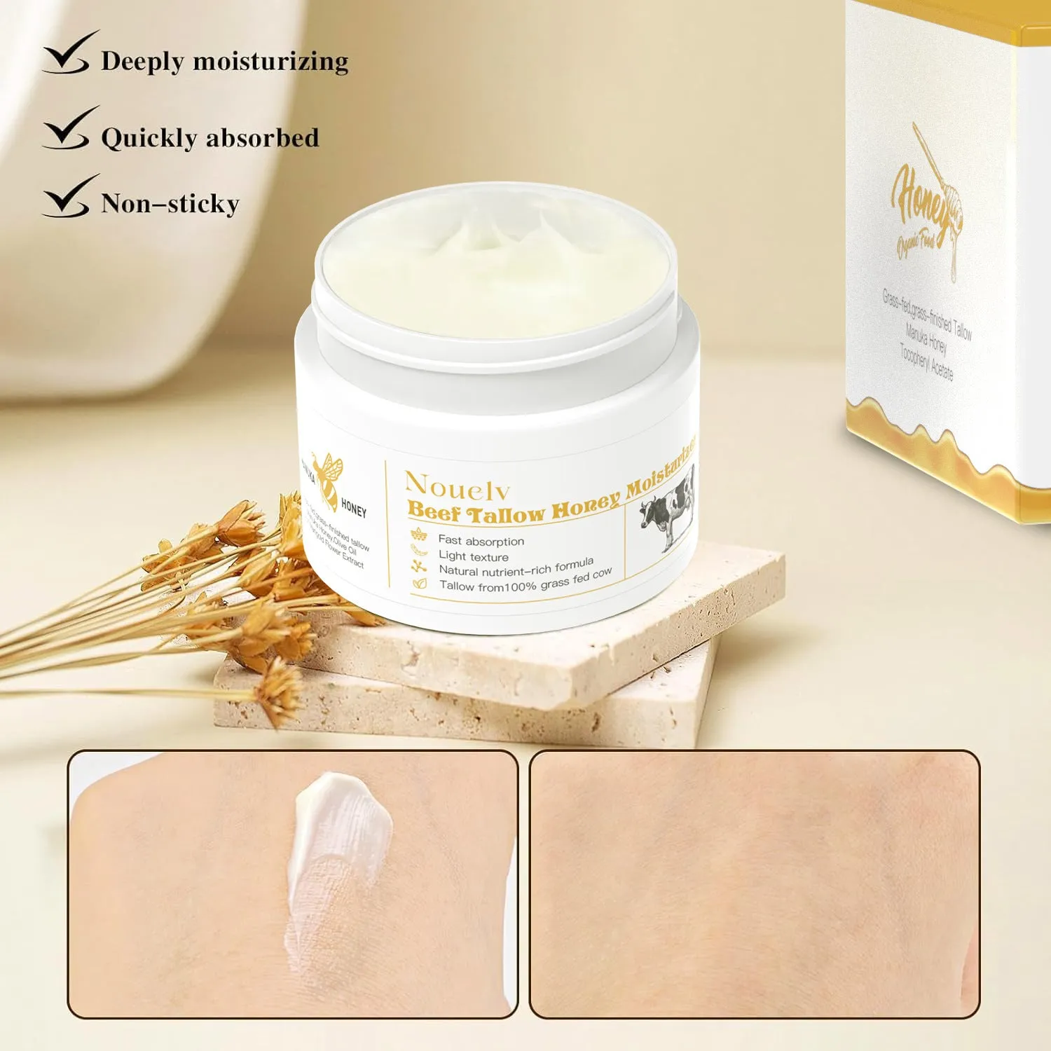 50g jar of honey tallow moisturising cream for dry and combination skin.