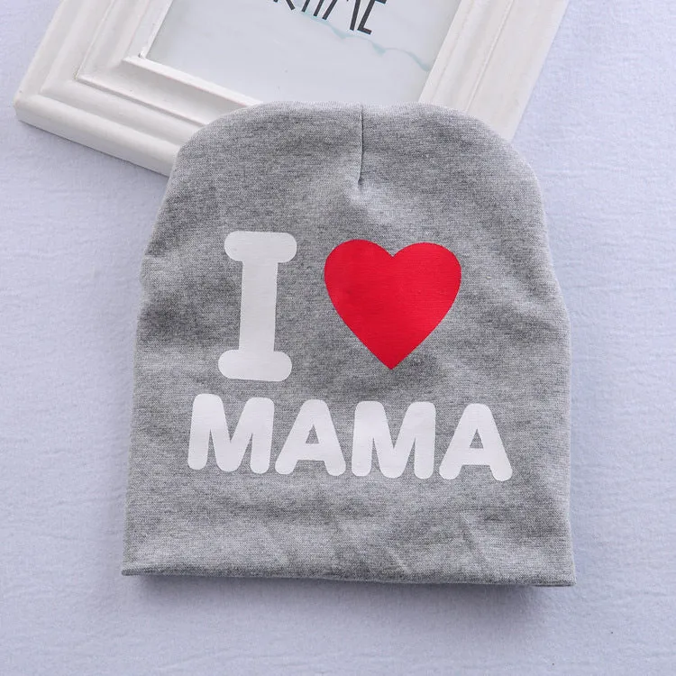 Baby newborn cotton dome hat in grey with Mama letter print, one size, no brim