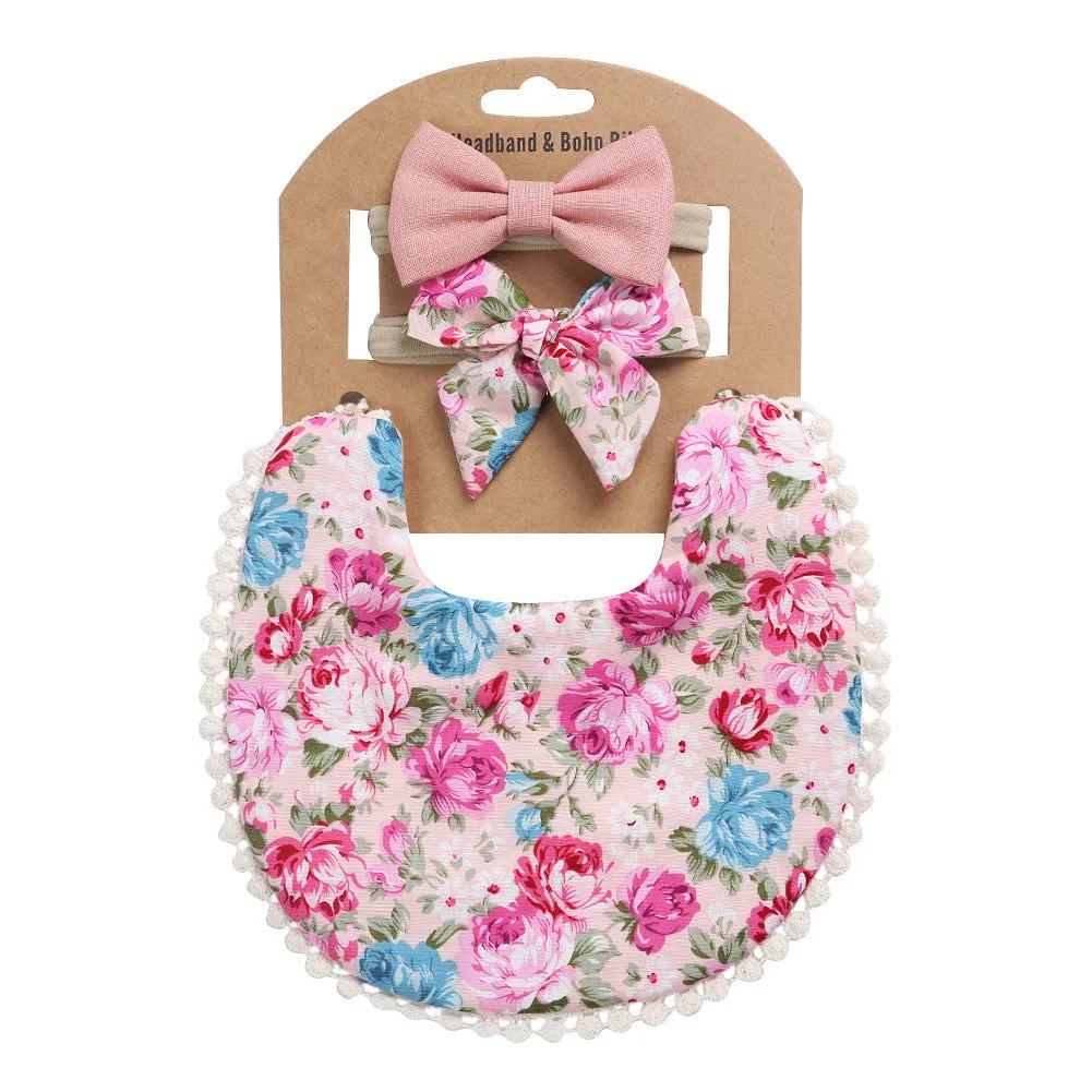 Linen cotton double-sided baby bib in solid colour with printed pattern, neutral design for boys and girls