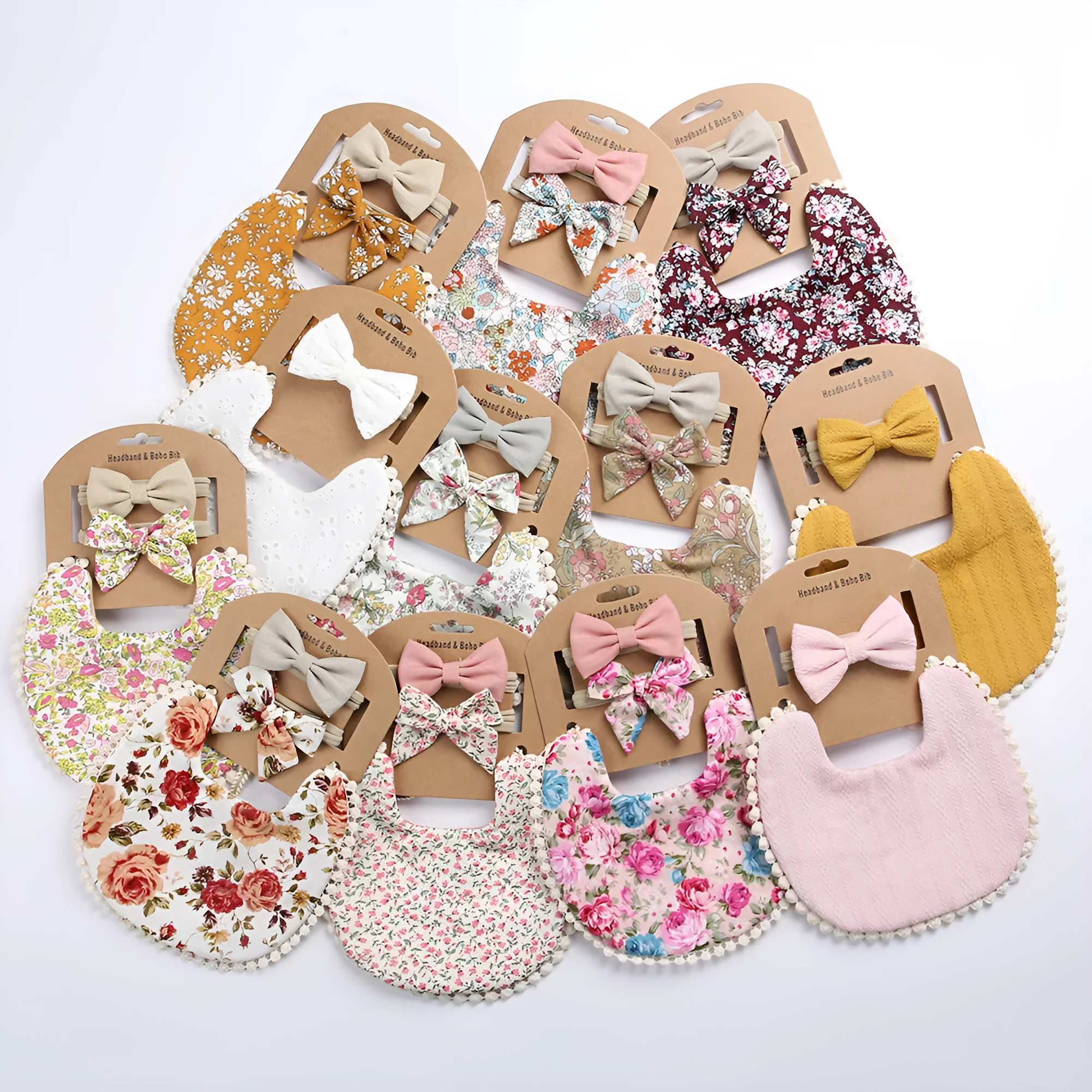 Linen cotton double-sided baby bib in solid colour with printed pattern, neutral design for boys and girls