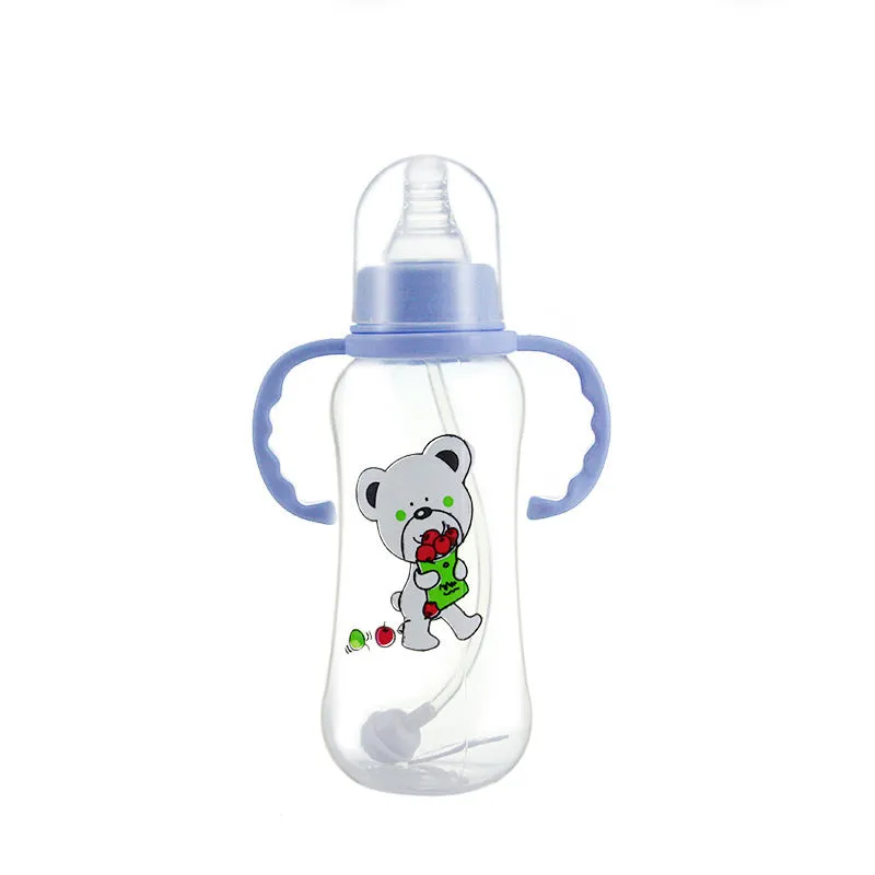 Children's baby standard mouth PP feeding bottle 280mL arc shape in pink, green, and blue colours