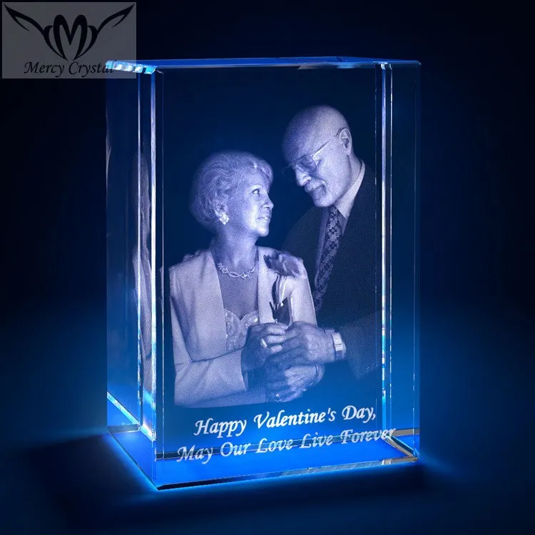 Custom laser engraved crystal sphere with personalised photo inside, available in multiple sizes and styles