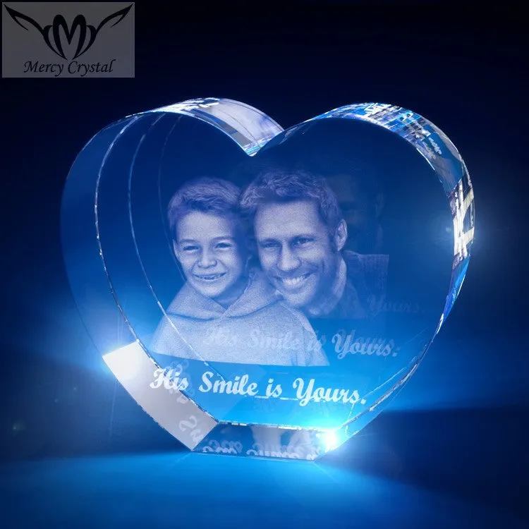 Custom laser engraved crystal sphere with personalised photo inside, available in multiple sizes and styles