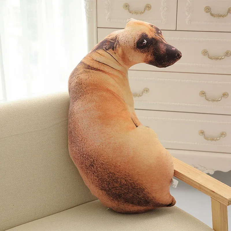 3D dog print throw pillow in short plush fabric, PP cotton filling, available in 50cm, 70cm, 90cm sizes