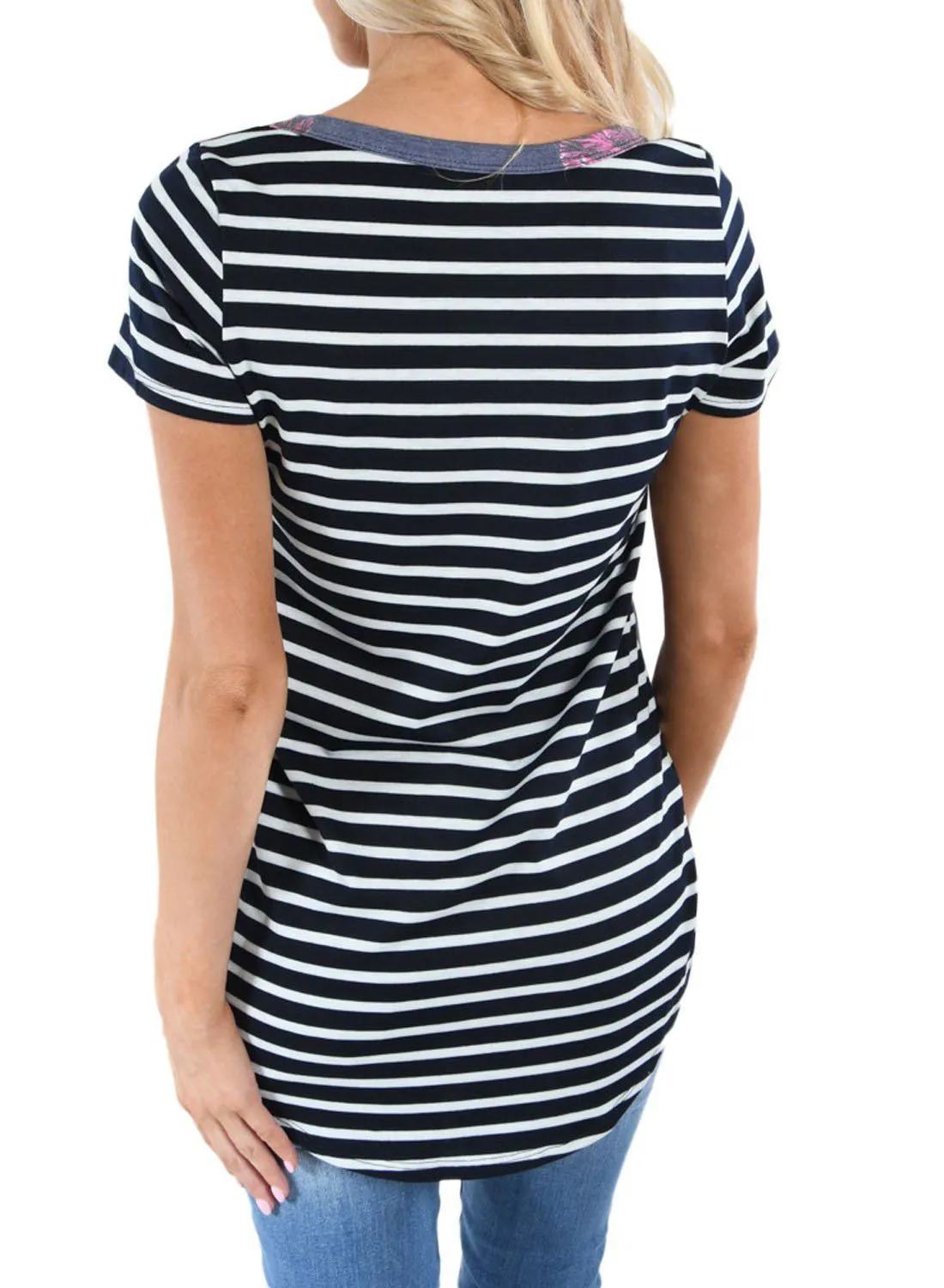 Summer breastfeeding top for pregnant women, striped short sleeve maternity nursing t-shirt in slim fit, round collar, green colour