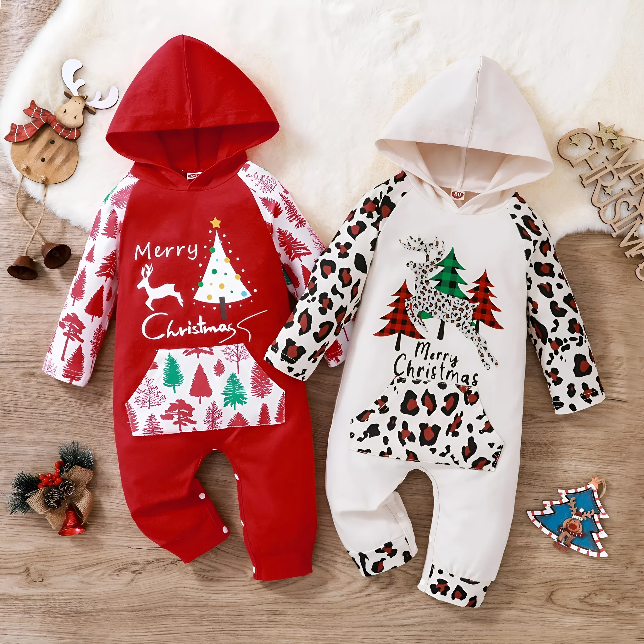 Children's hooded long-sleeve climbing romper in apricot cotton spandex for autumn winter