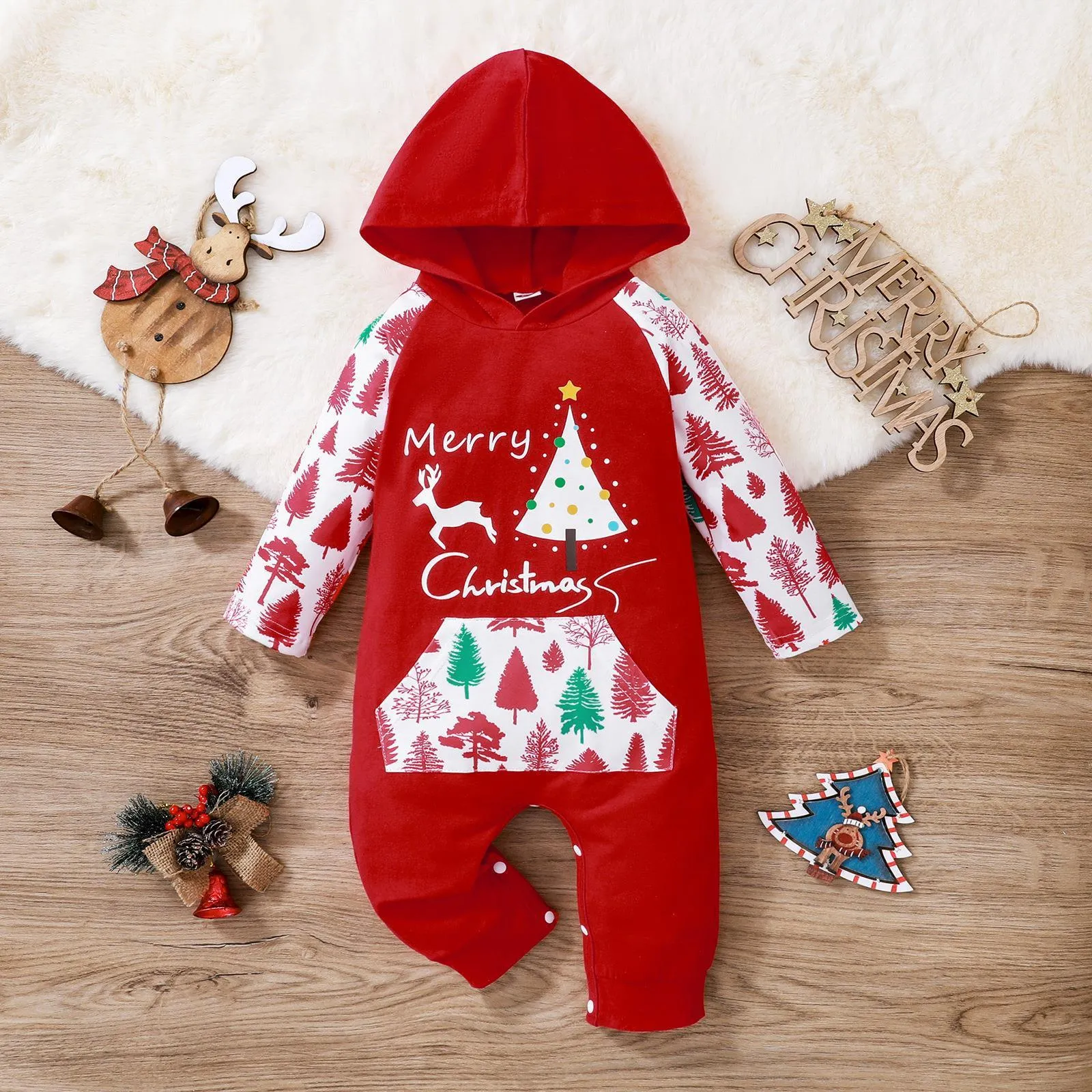 Children's hooded long-sleeve climbing romper in apricot cotton spandex for autumn winter