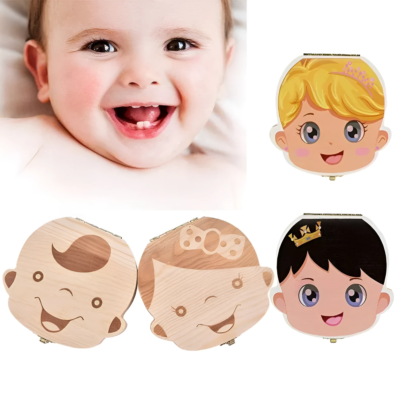 Wooden tooth storage box for babies, 12.5 cm by 11.5 cm, with OPP bag packaging