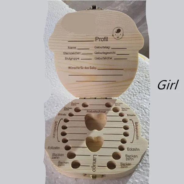 Wooden tooth storage box for babies, 12.5 cm by 11.5 cm, with OPP bag packaging