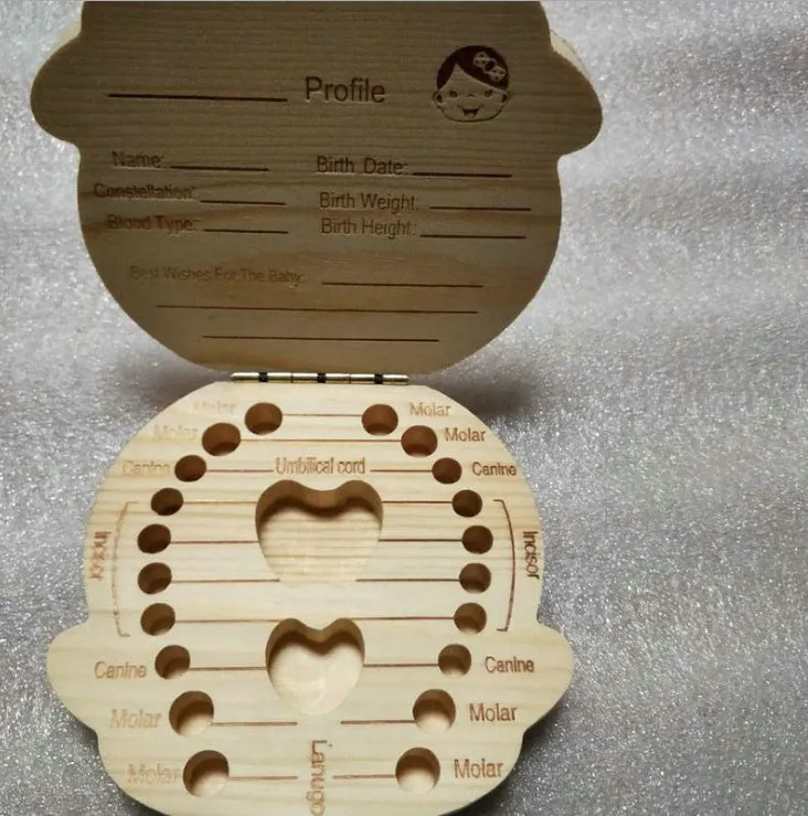 Wooden tooth storage box for babies, 12.5 cm by 11.5 cm, with OPP bag packaging