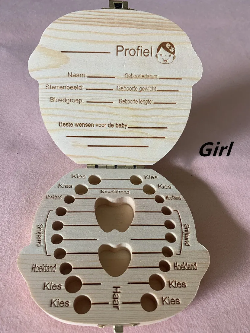 Wooden tooth storage box for babies, 12.5 cm by 11.5 cm, with OPP bag packaging