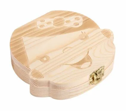 Wooden tooth storage box for babies, 12.5 cm by 11.5 cm, with OPP bag packaging