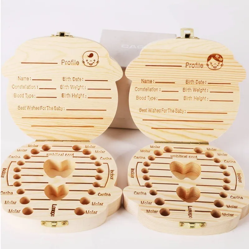 Wooden tooth storage box for babies, 12.5 cm by 11.5 cm, with OPP bag packaging