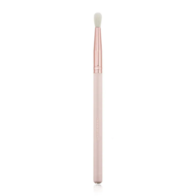 26 pink makeup brushes with wooden handles in storage bag