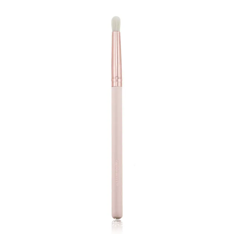 26 pink makeup brushes with wooden handles in storage bag