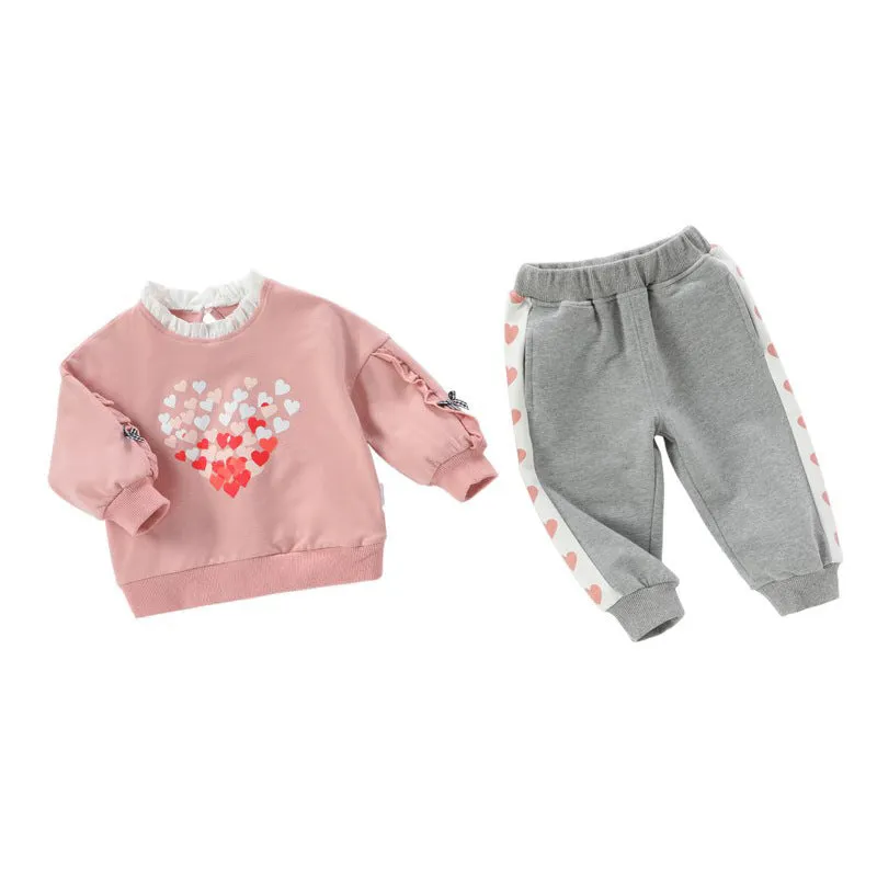 Baby girl cotton autumn suit long sleeve pullover trousers plain Duo Duo Love Suit colour 95% cotton 80-120cm