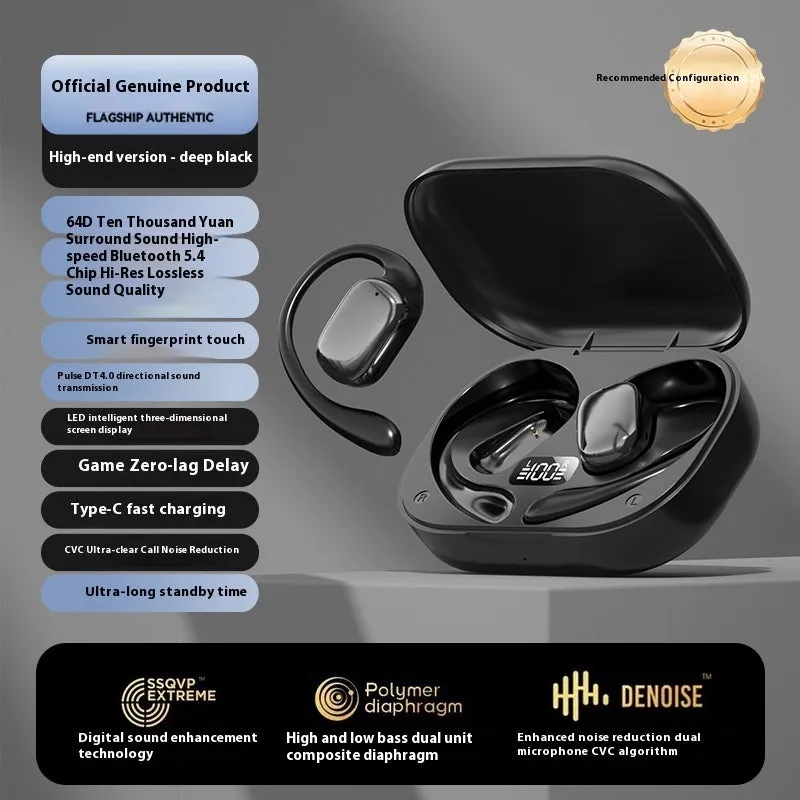 Ear-mounted headphones with digital display screen in black, white, or skin colour options
