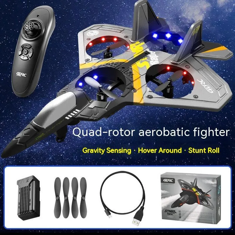 V17 children's remote control fighter drone in blue with foam body and propeller