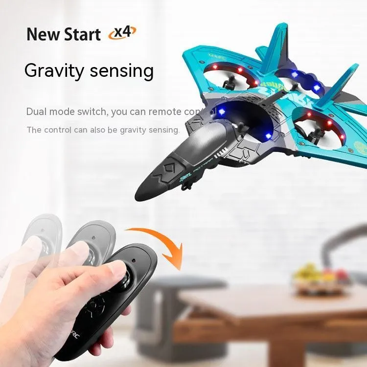 V17 children's remote control fighter drone in blue with foam body and propeller