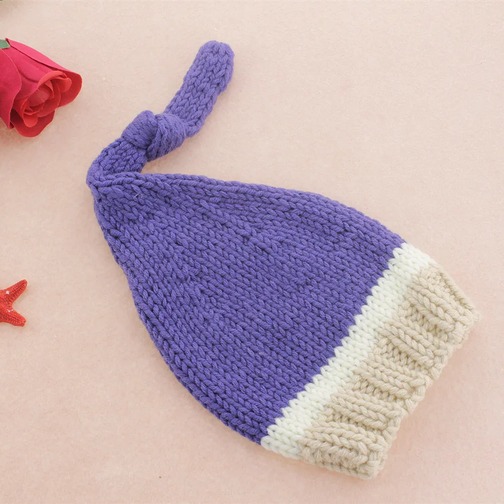 Infant navy handmade knitted wool cotton blend photo outfit set with hat and pants for baby photography