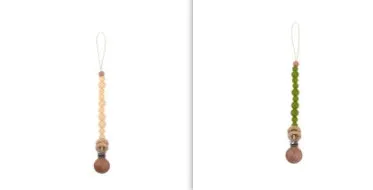 Beech wood clip pacifier chain 29cm length with silicone beads in assorted colours for baby.