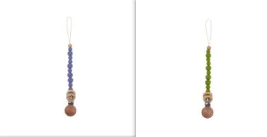 Beech wood clip pacifier chain 29cm length with silicone beads in assorted colours for baby.
