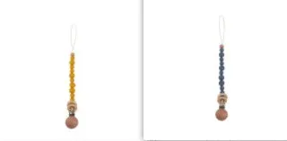 Beech wood clip pacifier chain 29cm length with silicone beads in assorted colours for baby.