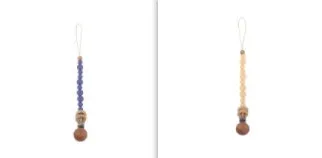 Beech wood clip pacifier chain 29cm length with silicone beads in assorted colours for baby.