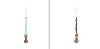 Beech wood clip pacifier chain 29cm length with silicone beads in assorted colours for baby.