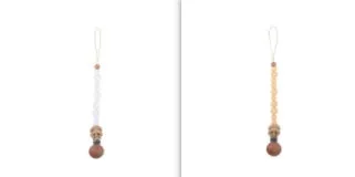 Beech wood clip pacifier chain 29cm length with silicone beads in assorted colours for baby.