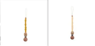 Beech wood clip pacifier chain 29cm length with silicone beads in assorted colours for baby.