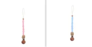 Beech wood clip pacifier chain 29cm length with silicone beads in assorted colours for baby.