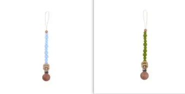 Beech wood clip pacifier chain 29cm length with silicone beads in assorted colours for baby.