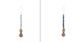 Beech wood clip pacifier chain 29cm length with silicone beads in assorted colours for baby.