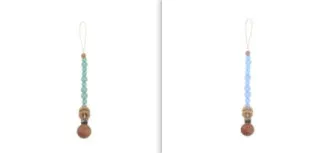 Beech wood clip pacifier chain 29cm length with silicone beads in assorted colours for baby.
