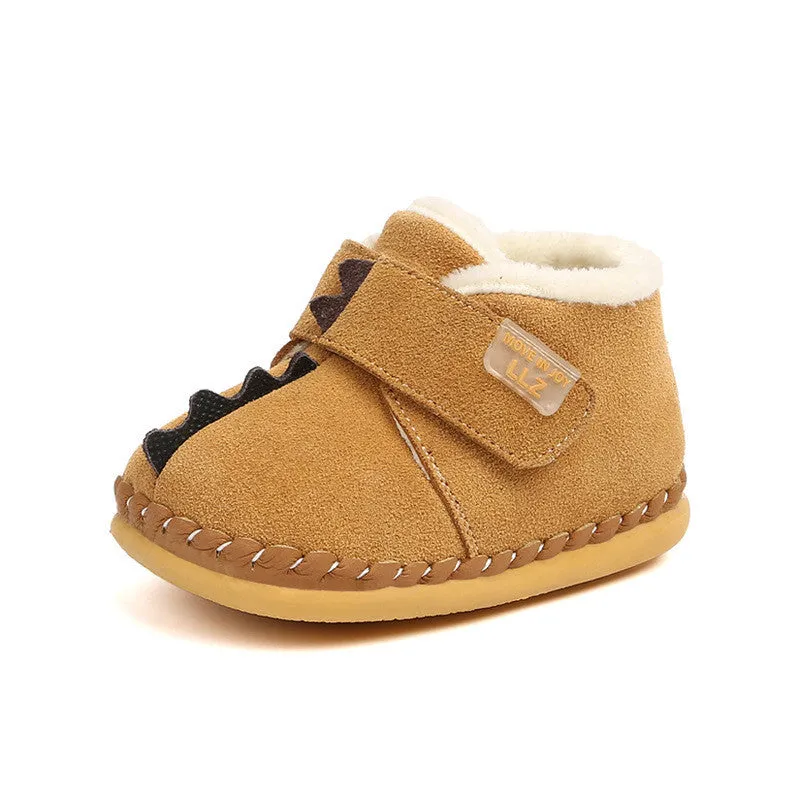 Children's winter cotton shoes with fleece lining and Velcro fastening in dark brown