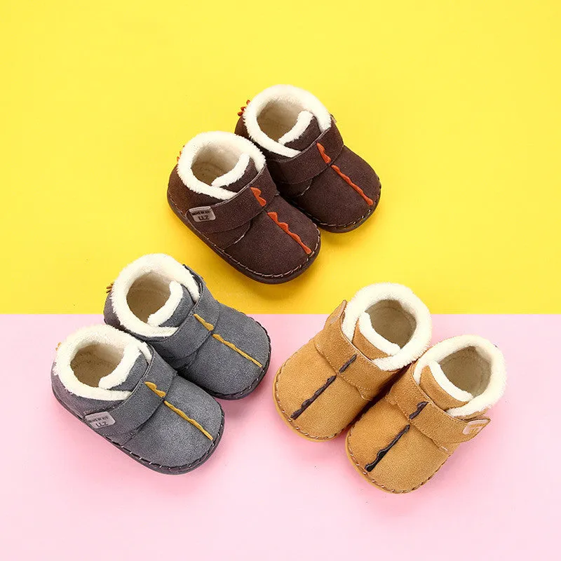 Children's winter cotton shoes with fleece lining and Velcro fastening in dark brown