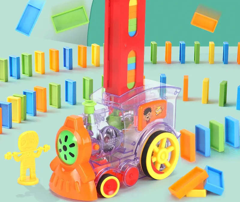 Orange ABS electric domino car toy with automatic launcher on track