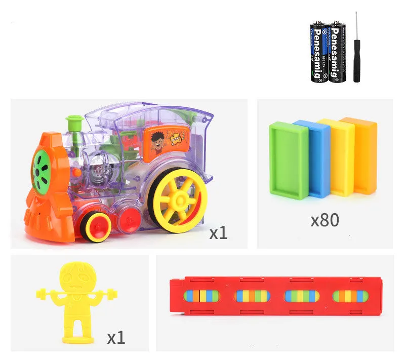 Orange ABS electric domino car toy with automatic launcher on track