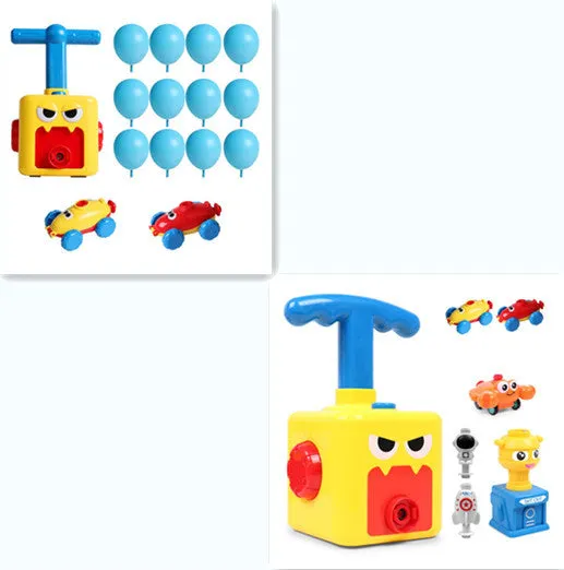 Children's air balloon powered car toy set including 2 cars, 12 balloons, and pump, made from ABS plastic, available in duck upgrade style