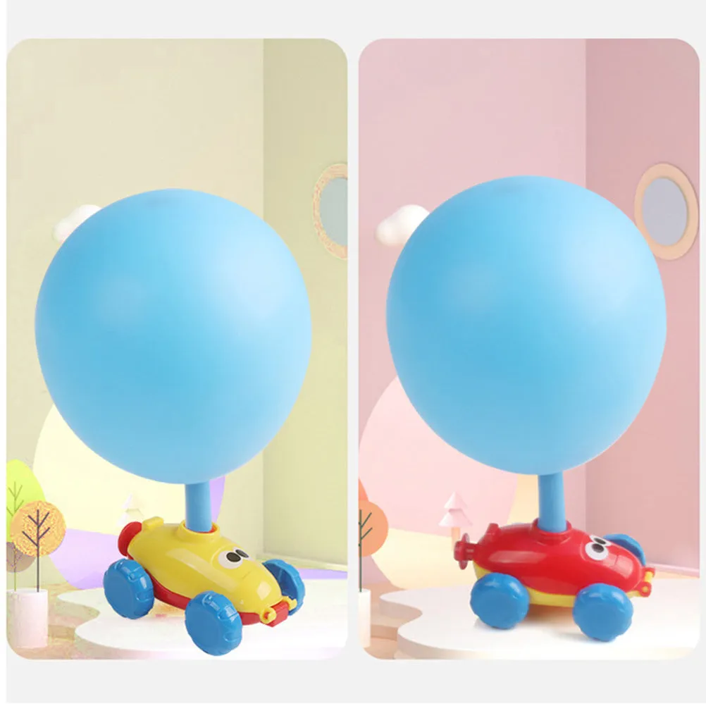 Children's air balloon powered car toy set including 2 cars, 12 balloons, and pump, made from ABS plastic, available in duck upgrade style