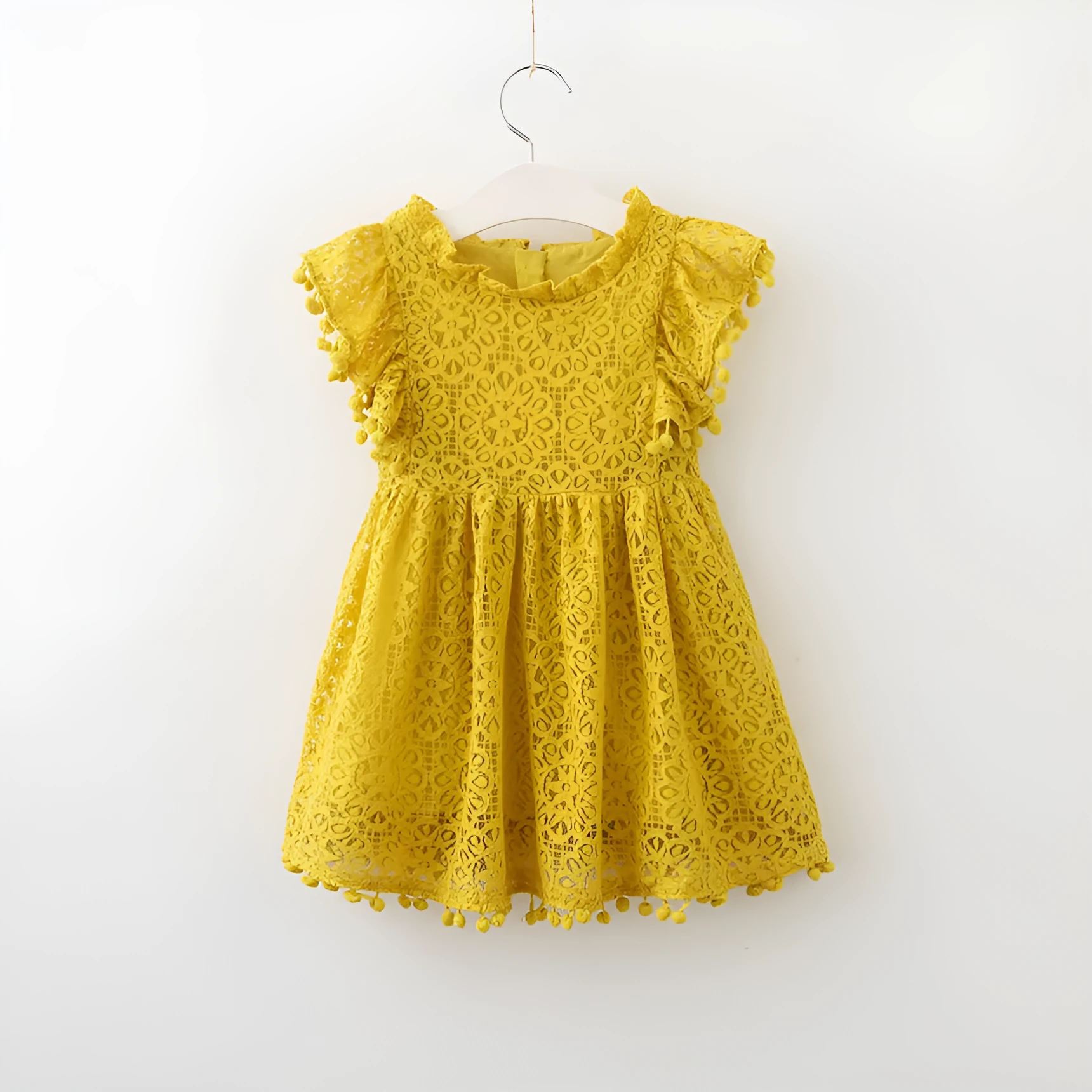 Childrens tassel hollow out princess dress summer Korean style girls dress soft folds fabric Class A