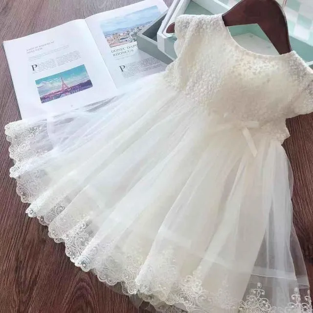 Childrens tassel hollow out princess dress summer Korean style girls dress soft folds fabric Class A