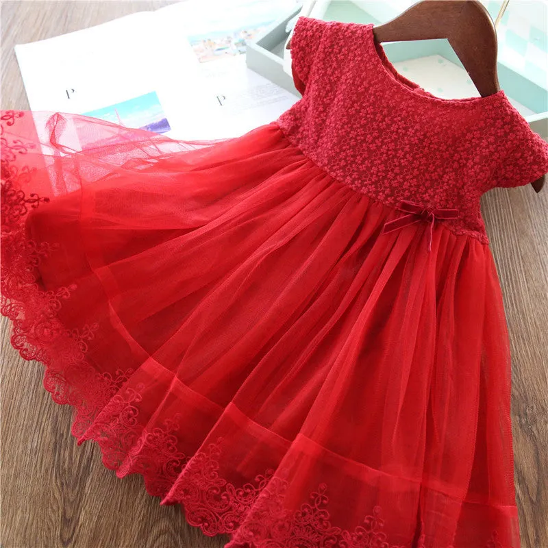Childrens tassel hollow out princess dress summer Korean style girls dress soft folds fabric Class A