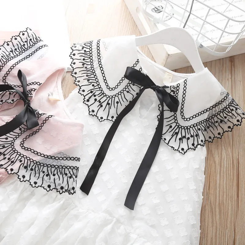 Childrens tassel hollow out princess dress summer Korean style girls dress soft folds fabric Class A