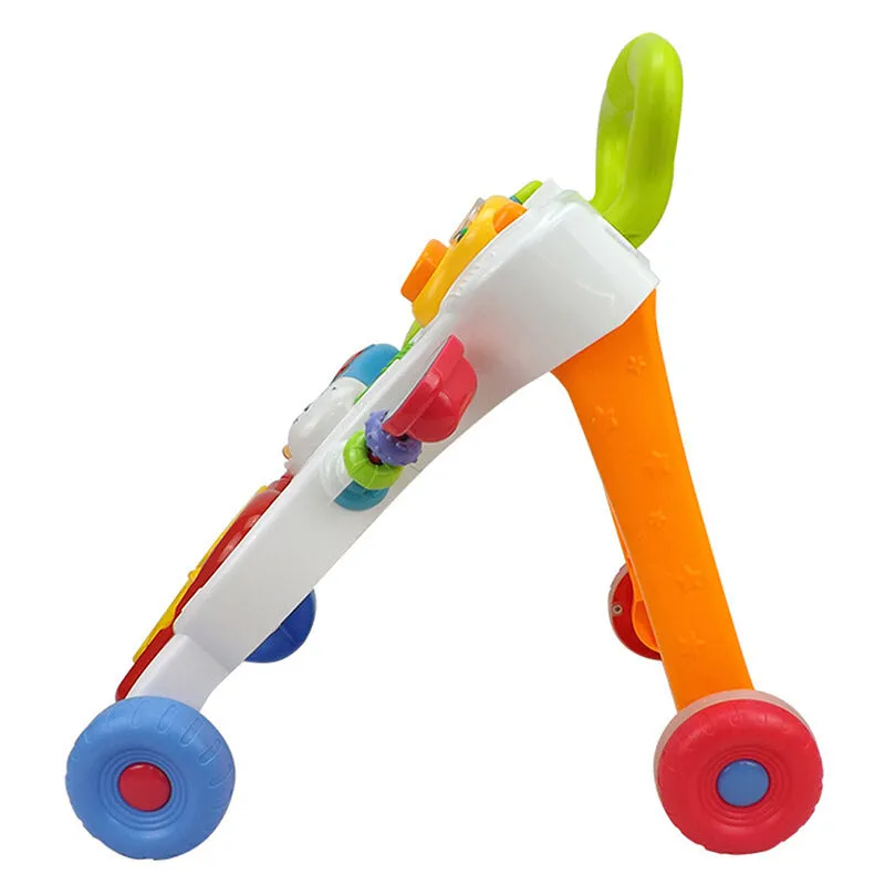 Baby stroller walker toy anti-rollover music for infant toddler learning walking standing in dark green and white