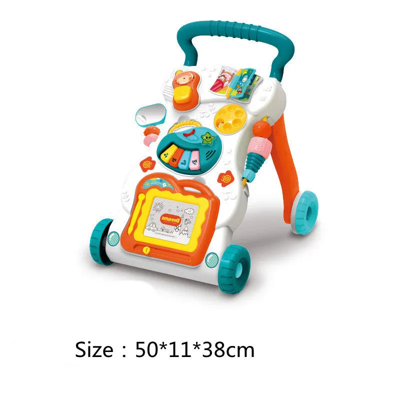 Baby stroller walker toy anti-rollover music for infant toddler learning walking standing in dark green and white