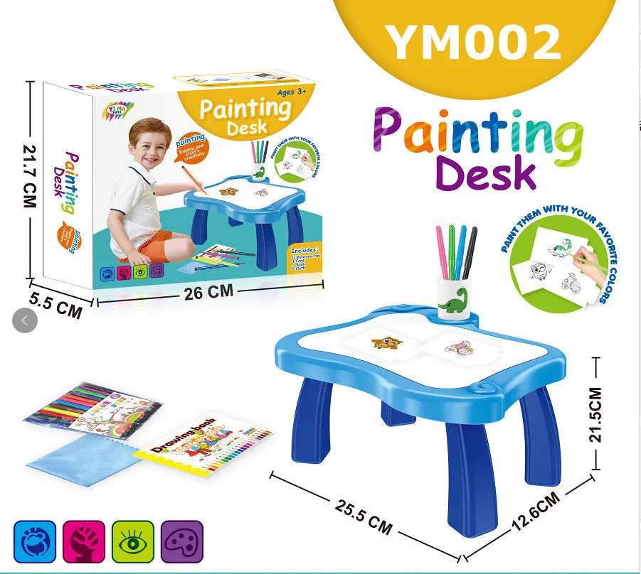 Children's projection drawing board doodle in blue with plastic frame and magnetic artboard