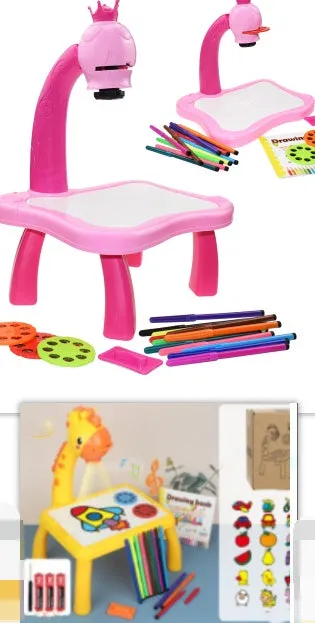 Children's projection drawing board doodle in blue with plastic frame and magnetic artboard