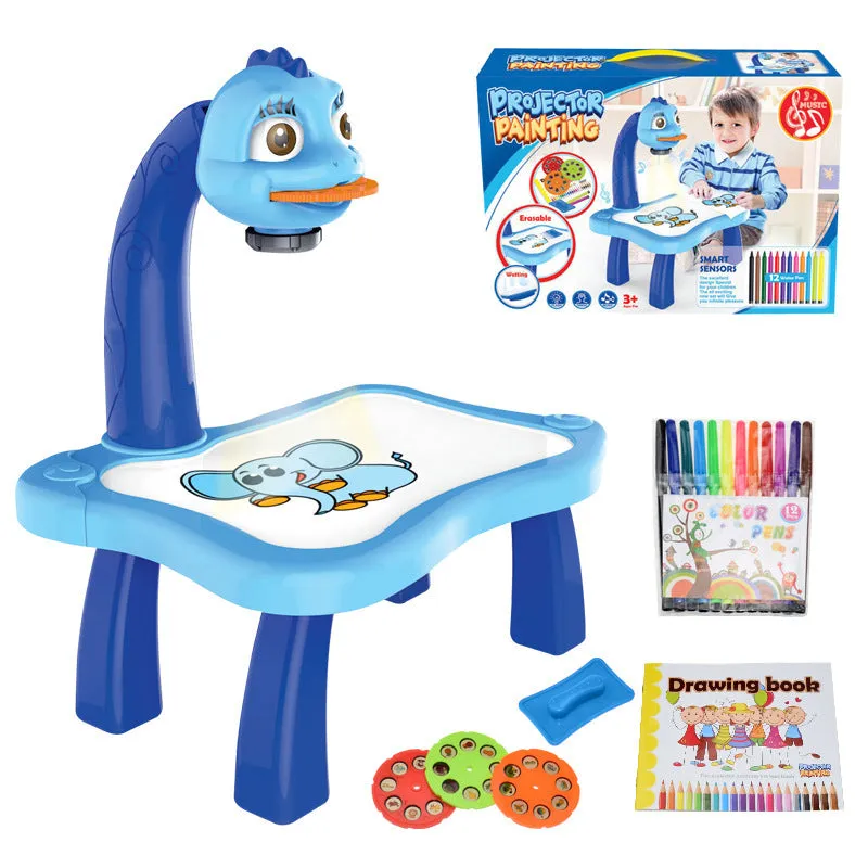 Children's projection drawing board doodle in blue with plastic frame and magnetic artboard